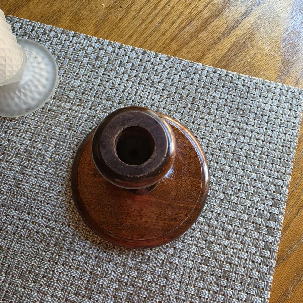 Vintage Wooden Taper Candle Holder Turned Wood Candlestick Primitive Farmhouse